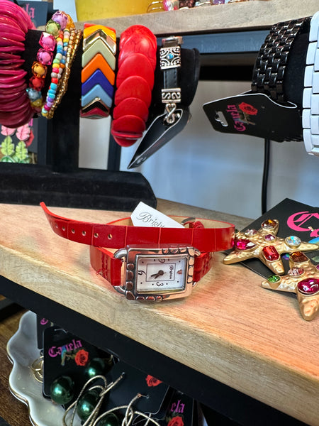 Brighton Petoskey Women Silver Red Double Wrap Leather Band