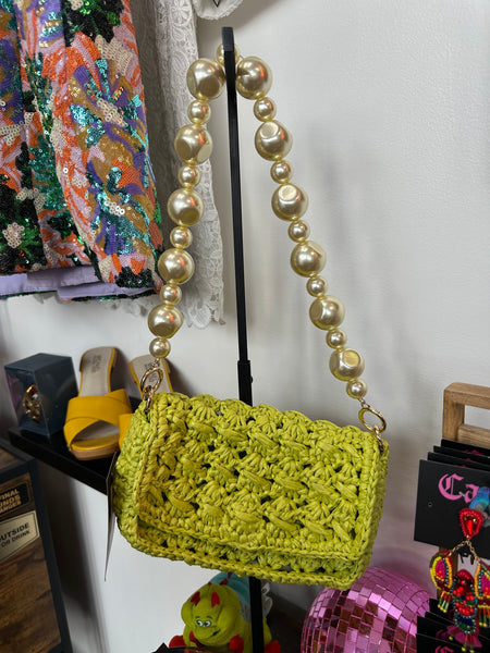 BTB Los Angeles 
Shiloh Flap Woven Clutch Bag | lime green