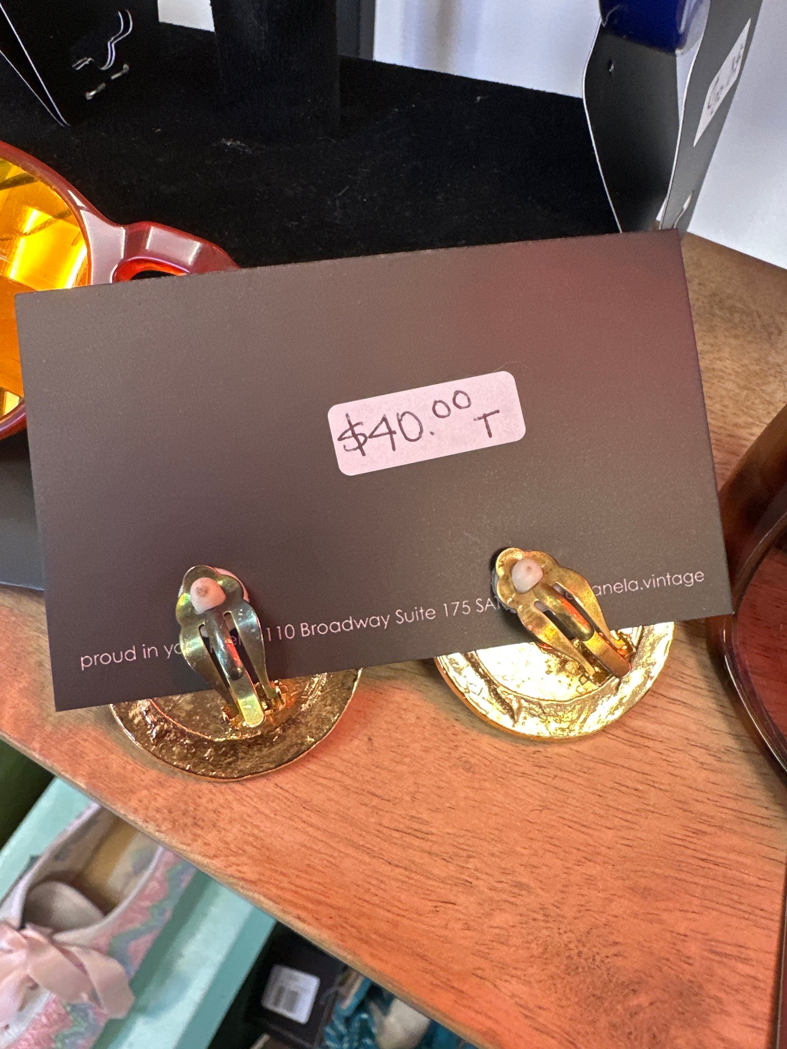 High fashion gold with bling vtg clip-on earrings
