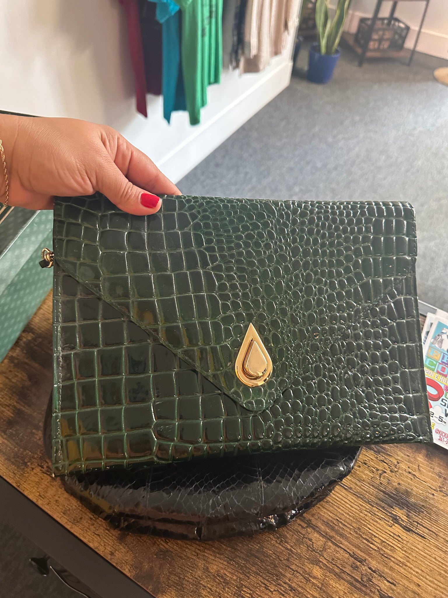 Green croco vintage purse