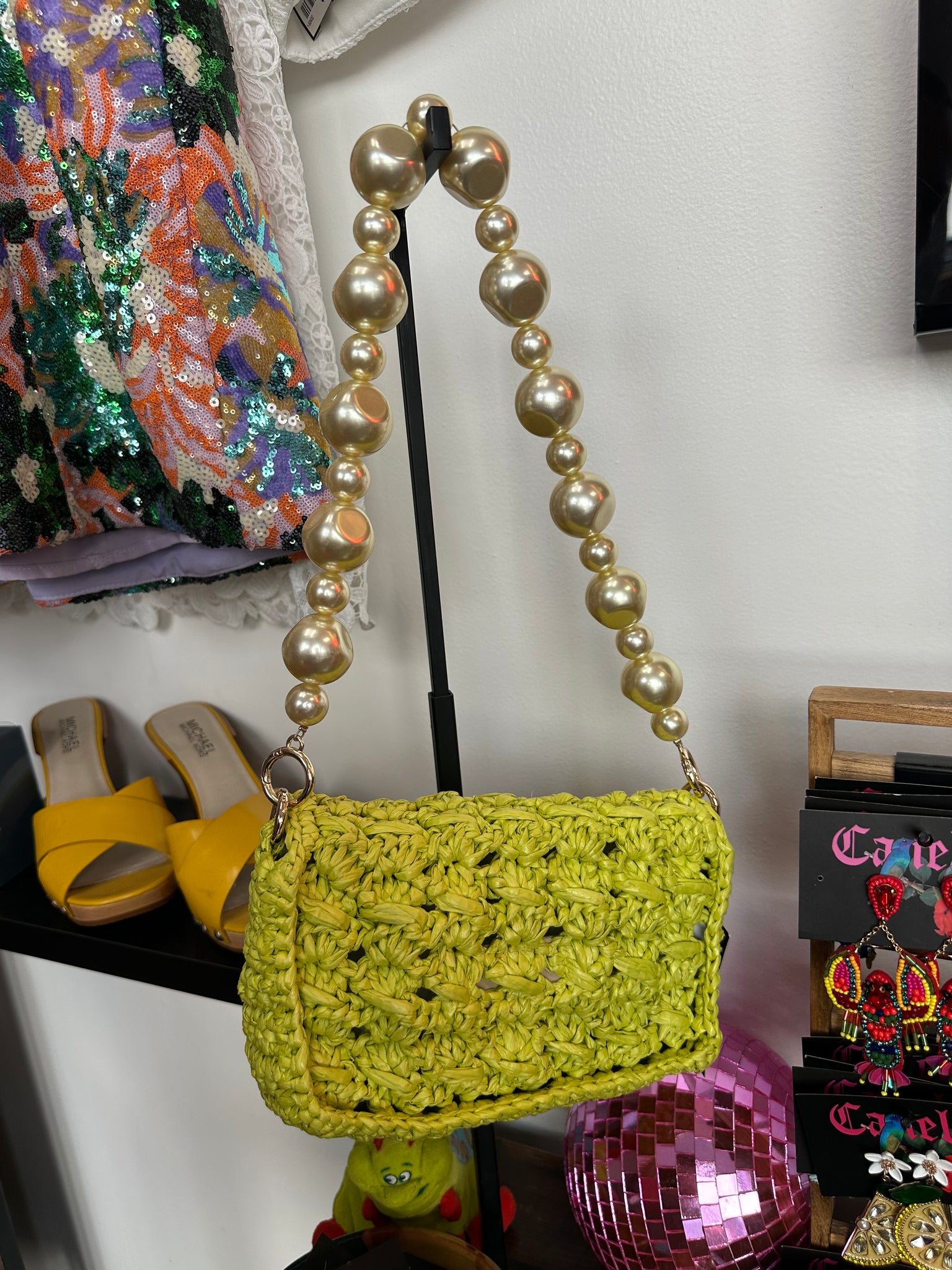 BTB Los Angeles 
Shiloh Flap Woven Clutch Bag | lime green