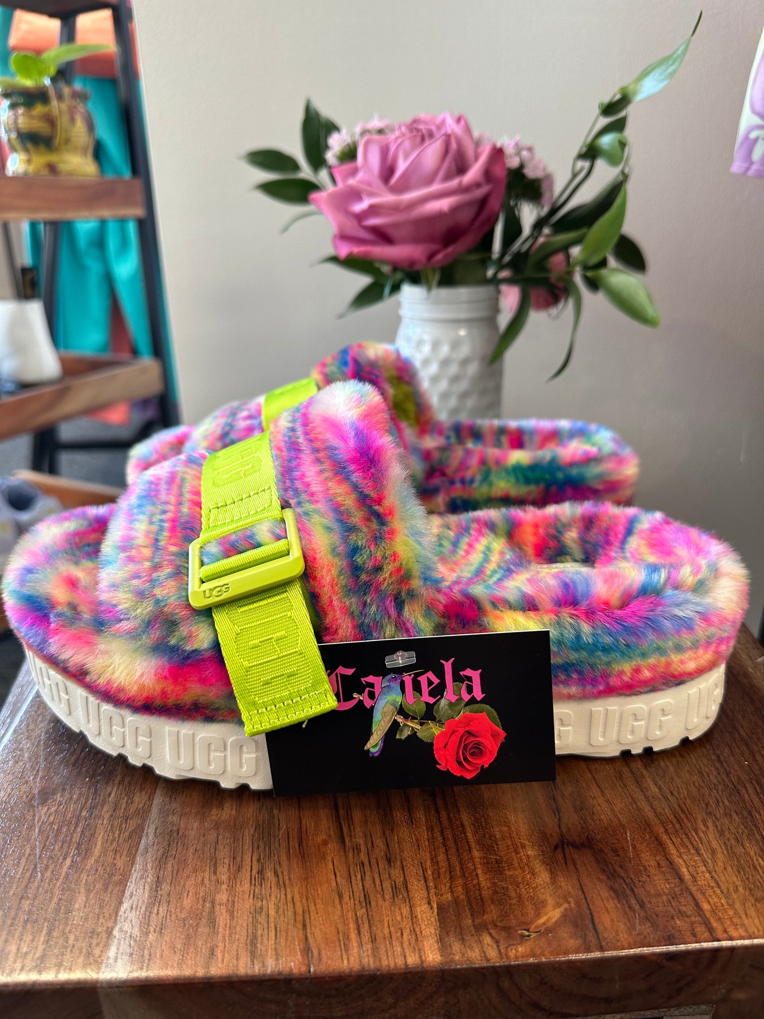 UGG Rainbow fluffy sandals