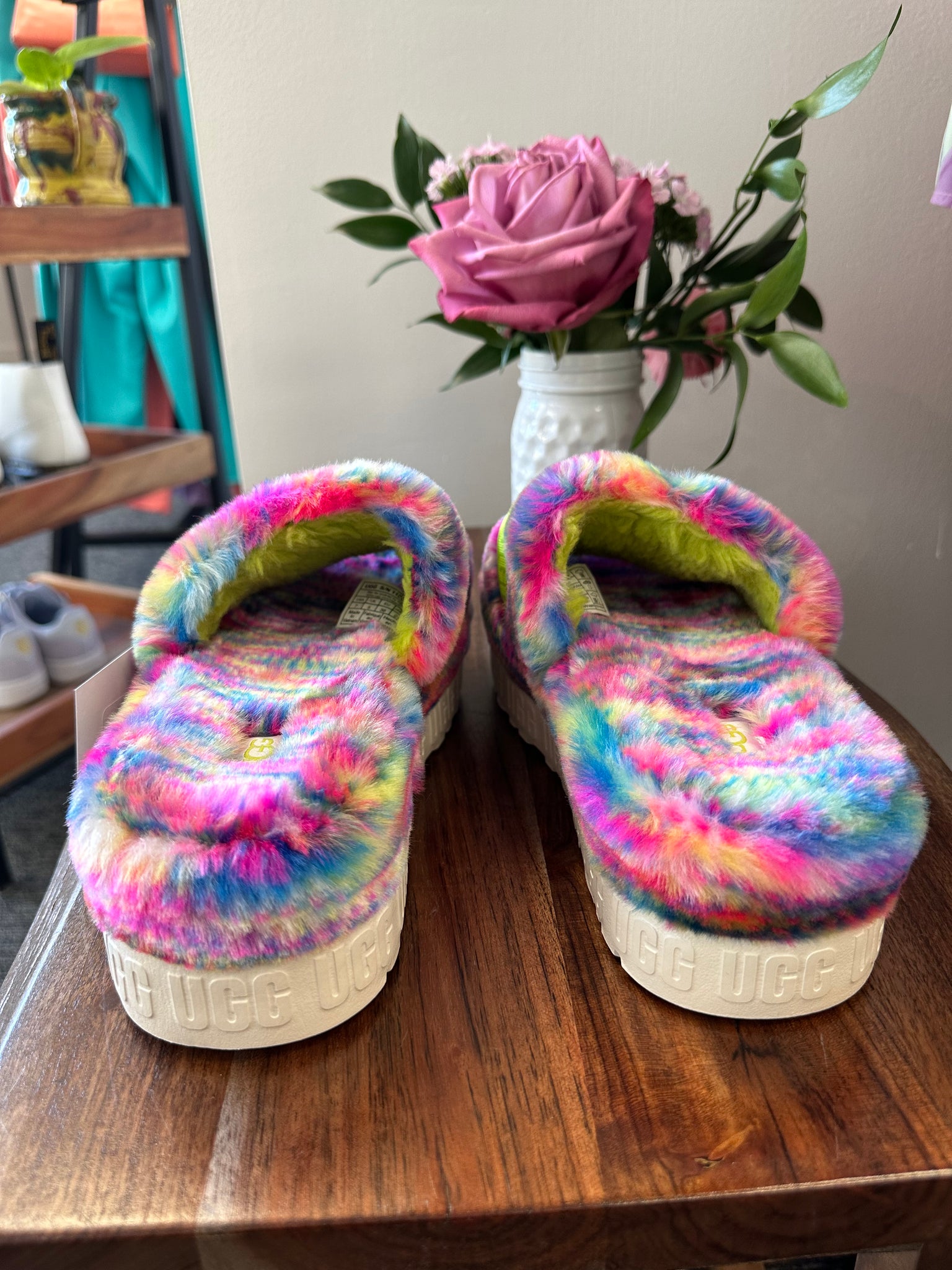 UGG Rainbow fluffy sandals